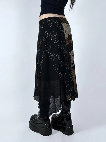 Floral Mesh Holiday Casual Skirt