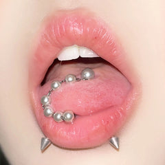 Acrylic Pearl With Chain Cute Tongue Ring