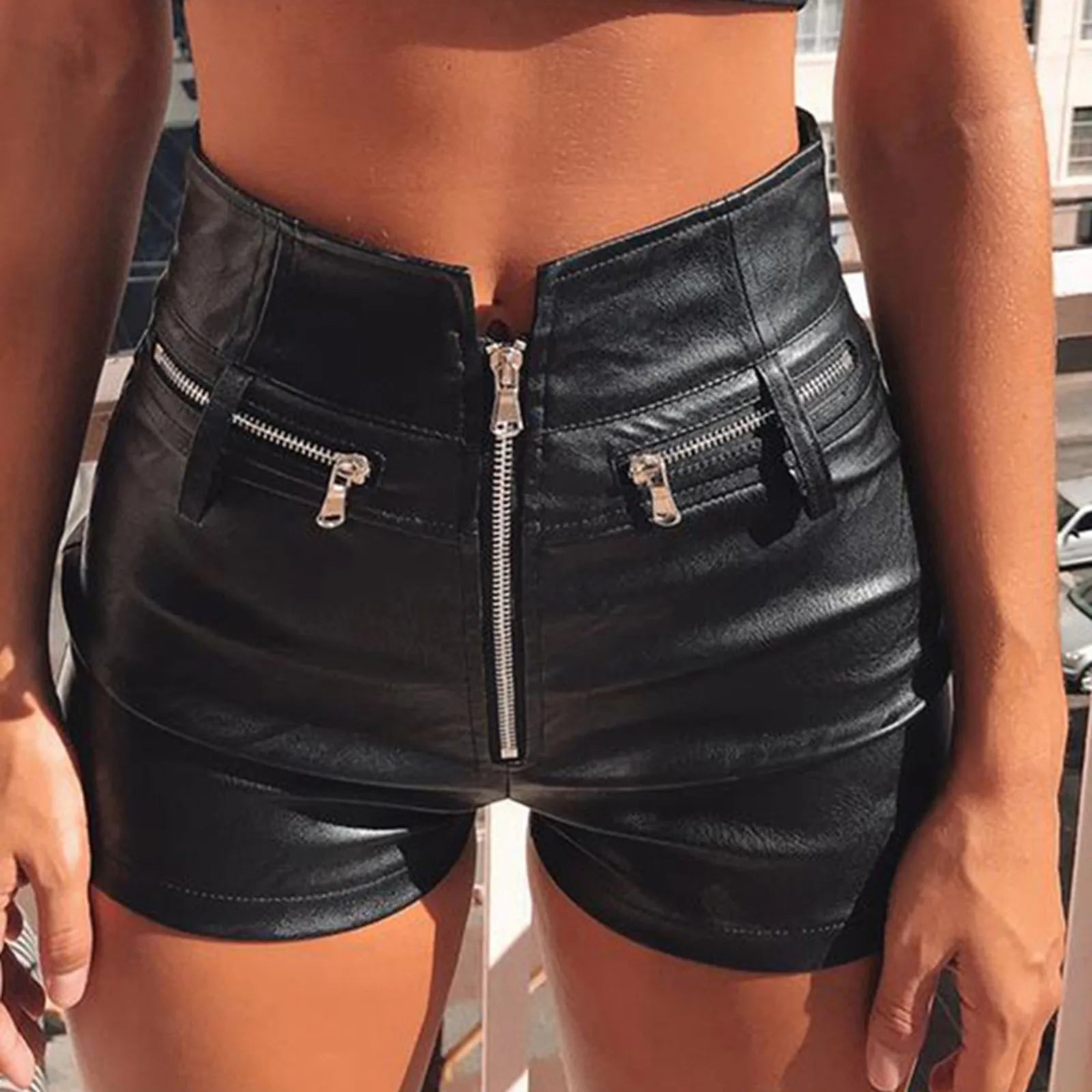 Black PU Leather High Waist Short Main image