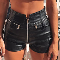 Black PU Leather High Waist Short