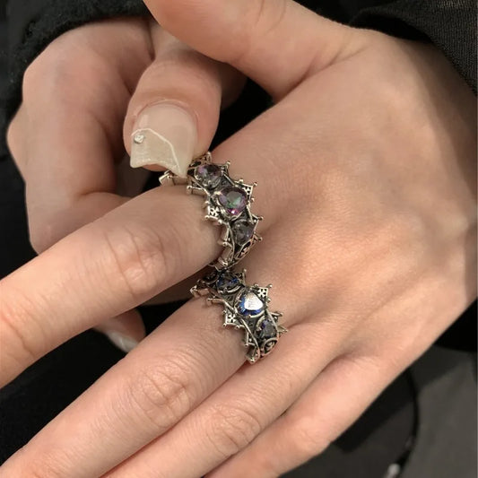 Vintage Gothic Heart Cross Ring