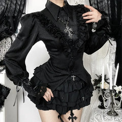 Gothic Satin Striped Blouse
