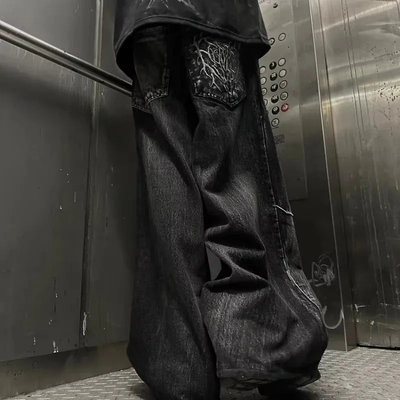 Gothic Embroidered Wide Leg Pants