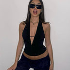 Deep V-Neck Halter Hollow Out Crop Top