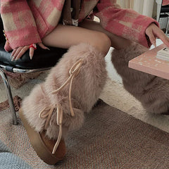 Gothic Bow Tie Rabbit Fur Leg Sock