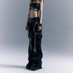 Low-Rise Riveted Flare Pants