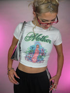 Gothic Letter Print Crop Cotton T-shirt
