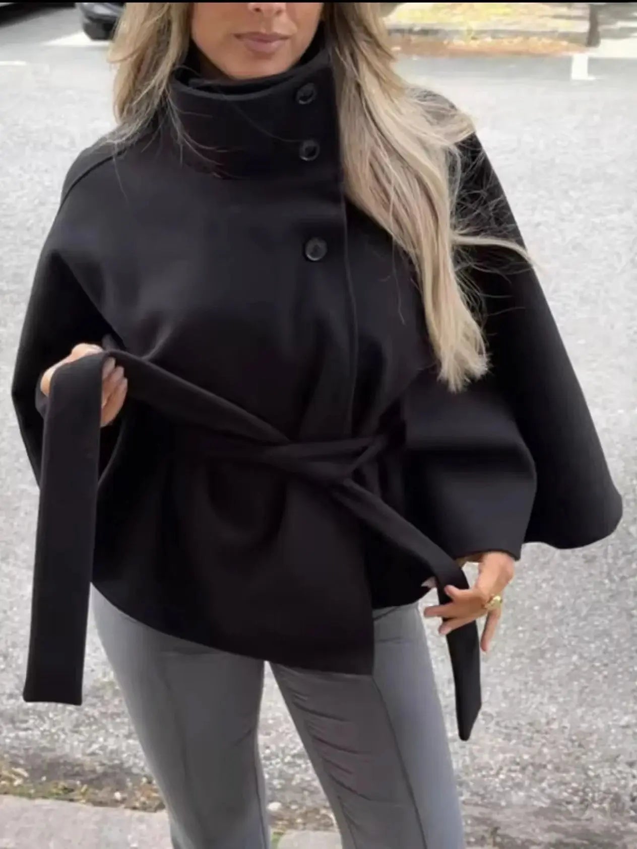 Lace-Up High Neck Cloak Cloak Secondary image