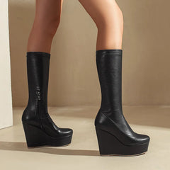 Platform Wedges Mid Calf Gothic Casual Boot