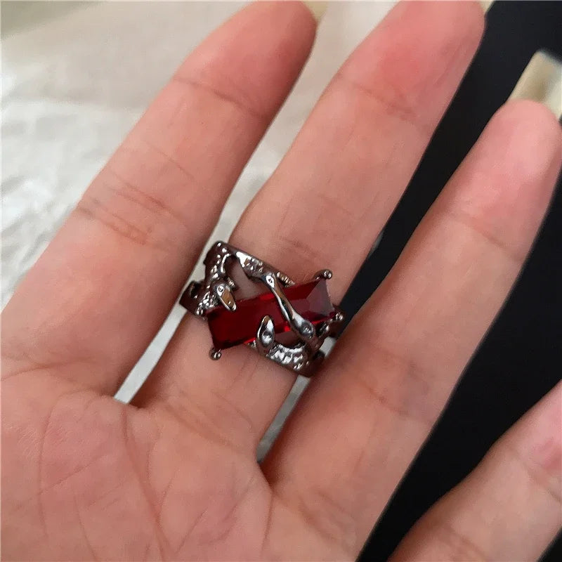 Y2K Gothic Animal Spider Red Crystal Ring