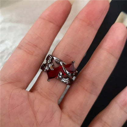 Y2K Gothic Animal Spider Red Crystal Ring