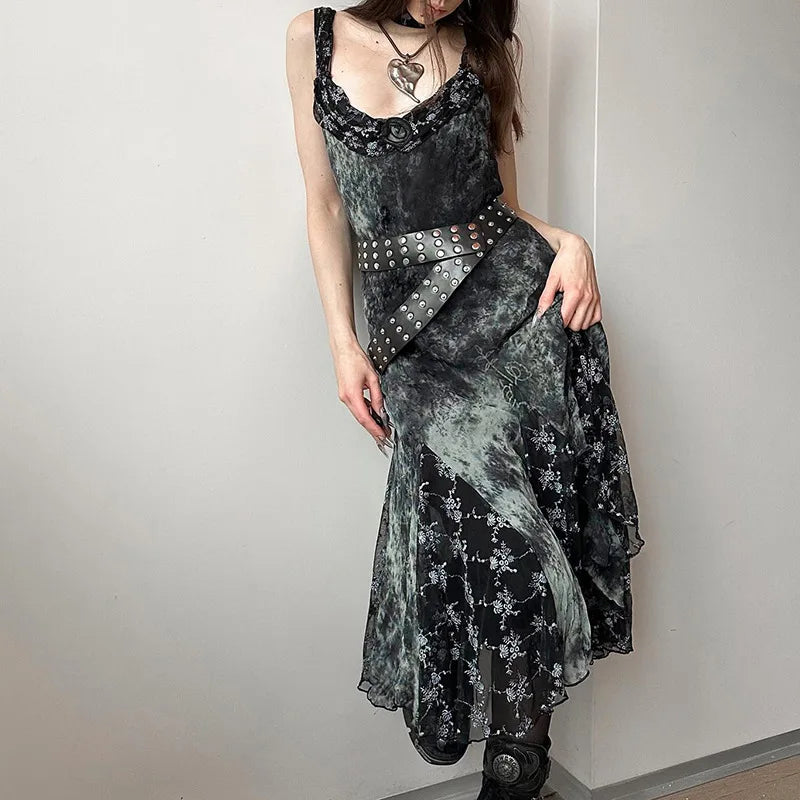 Harajuku Print Sleeveless Midi Dress