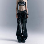 Low-Rise Riveted Flare Pants