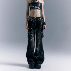 Low-Rise Riveted Flare Pants