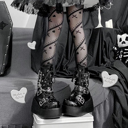 Metal Chain Patent Leather Punk Gothic Ankle Boot