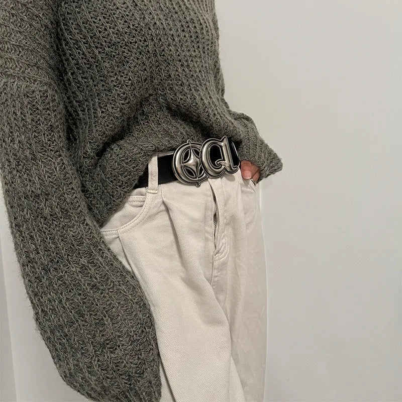 Genuine Gothic Leather Retro Buckle Belt