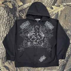 Gothic Dark Skull Print Pullover Hoodie