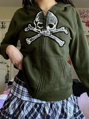 Gothic Vintage Skull Zip Hoodie