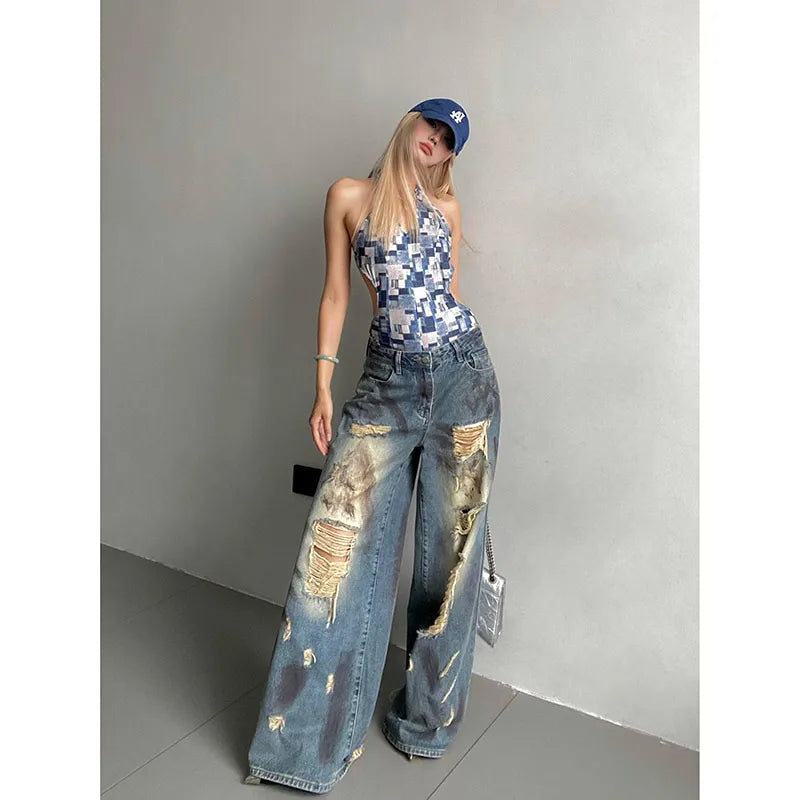 Ripped Gothic Blue Harajuku Pant