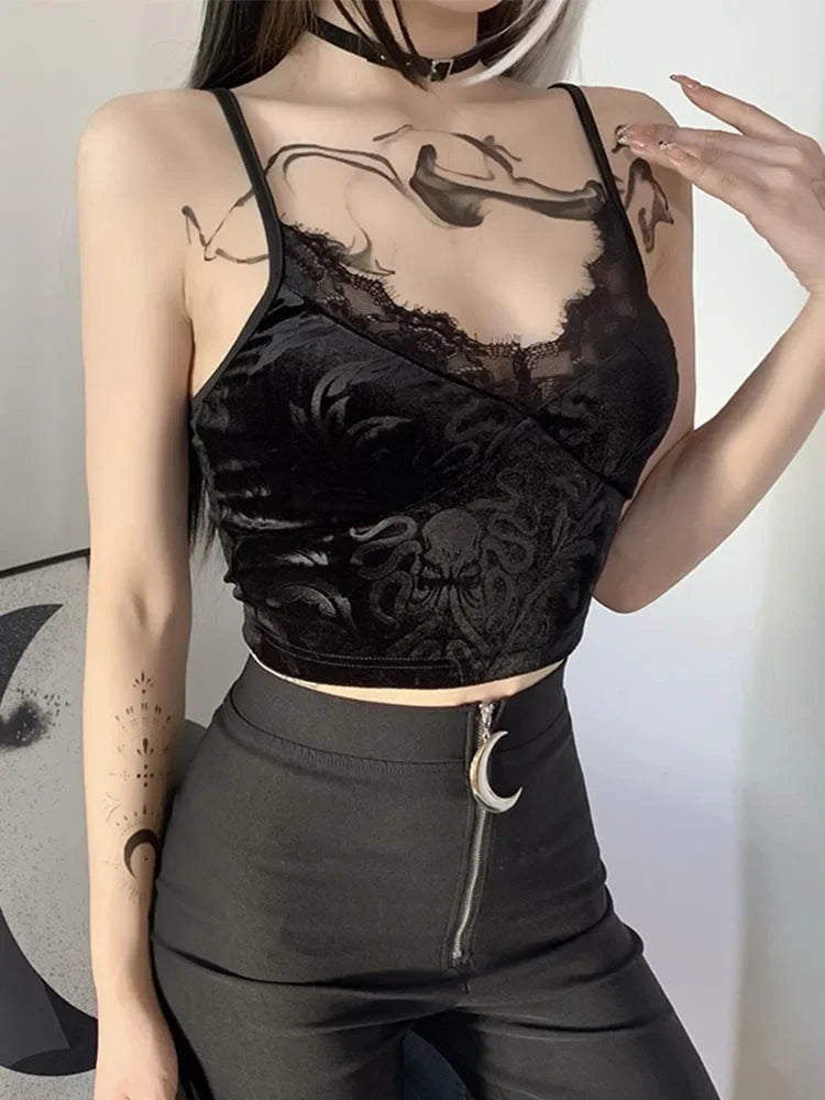 Lace Patchwork Velvet Crop Corset