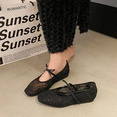Mesh Lace Breathable Embroidery Comfort Mary Jane Flat