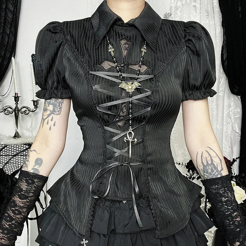 Bandage Corset Puff Sleeve Blouse Secondary image