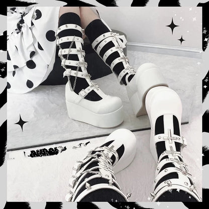 Gothic Punk Metal Chain Platform Chunky Boot