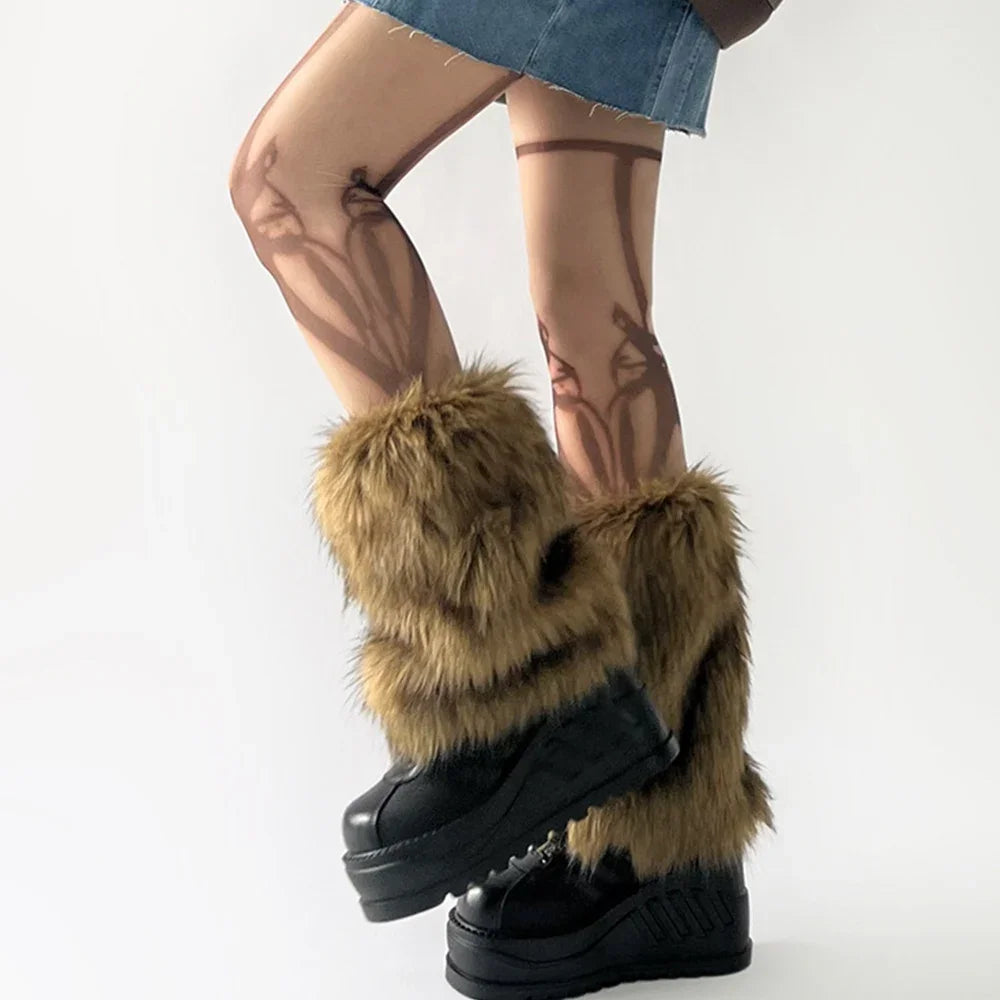 Gothic Faux Fur Thick Plush Sock