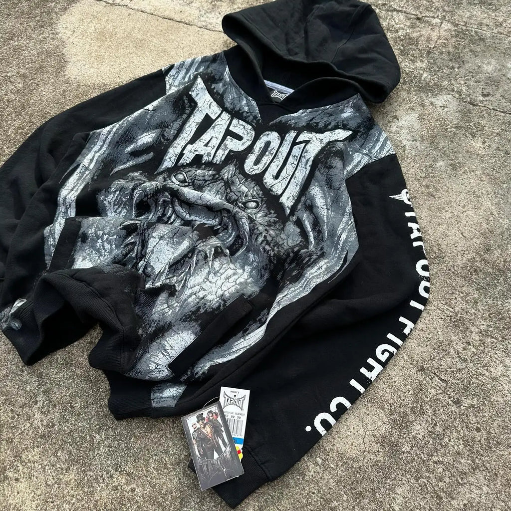Gothic Retro Letter Print Zip Hoodie