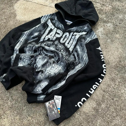 Gothic Retro Letter Print Zip Hoodie