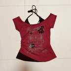 Gothic Print Fake Two-piece Black Crop Top