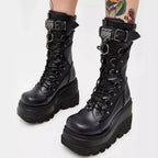 Brand New Goth Platform Rivet Punk Wedge Boot
