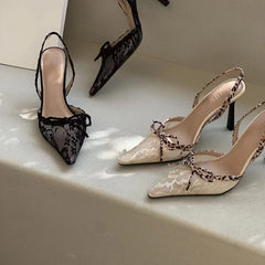 Leopard Print Gothic Lace Bow High Heels High Heel