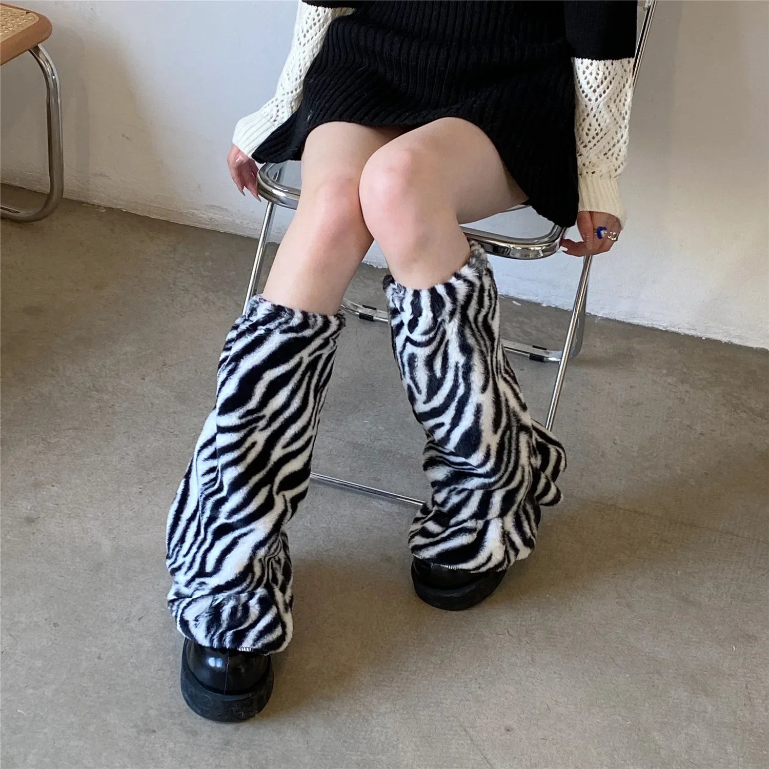 Gothic Fur Zebra Pattern Harajuku Sock