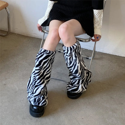 Gothic Fur Zebra Pattern Harajuku Sock