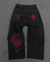 Retro Gothic Skull Embroidery Pant