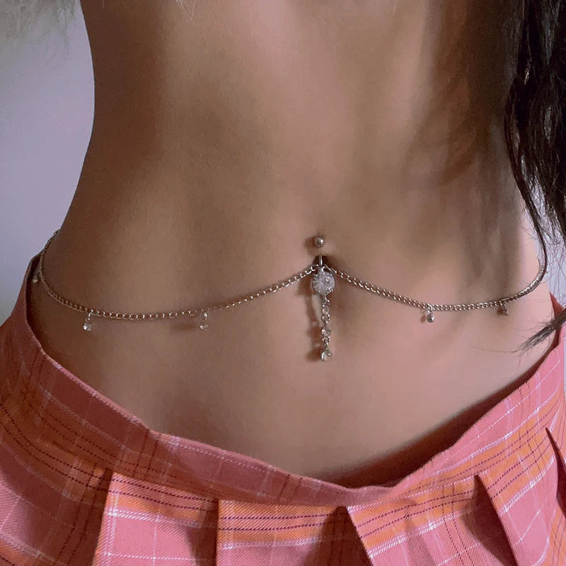 Rhinestone Chain Gothic Dangle Belly Ring