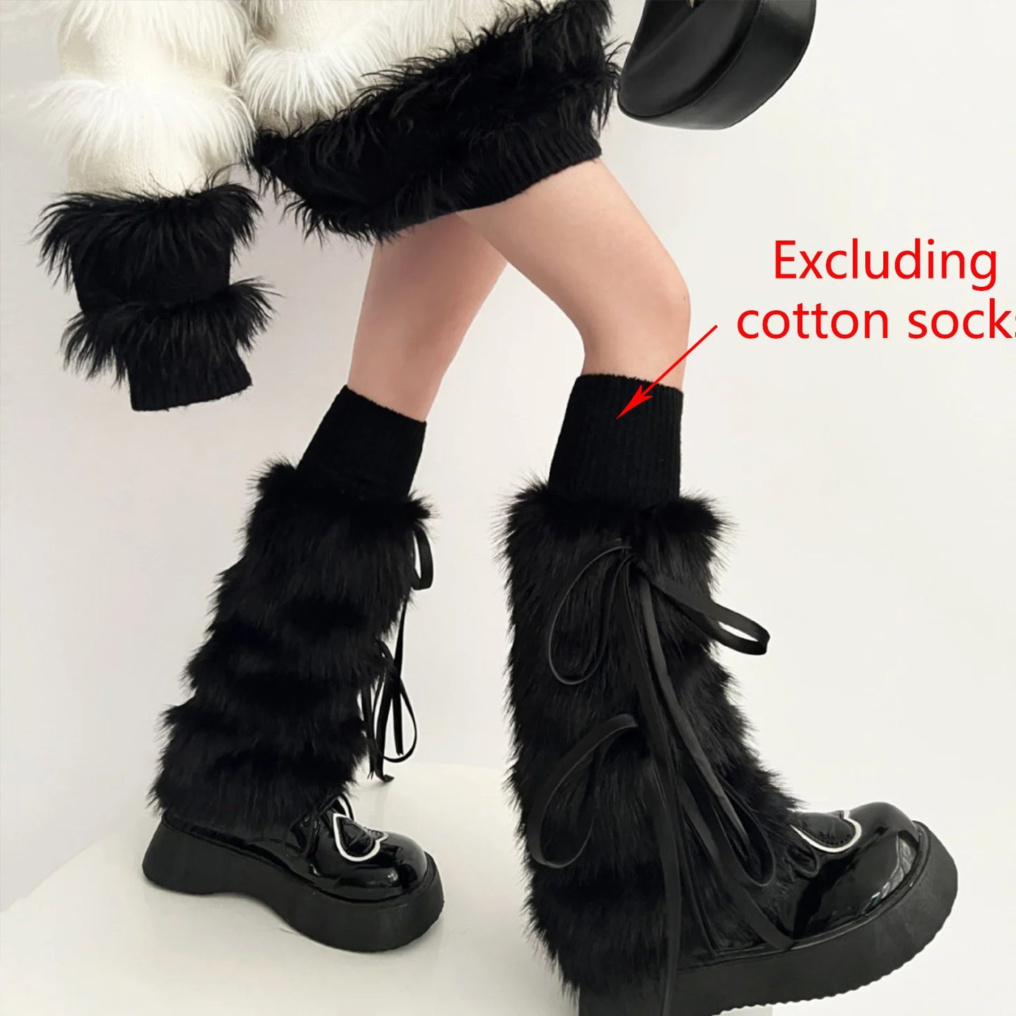Gothic Ribbon Bow Faux Fur Sock