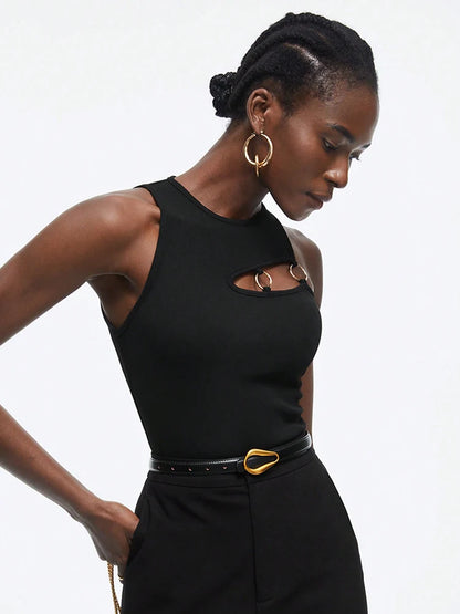 Casual Black Y2K Sleeveless Crop Top
