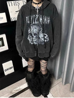 Distressed Skull Print Coat