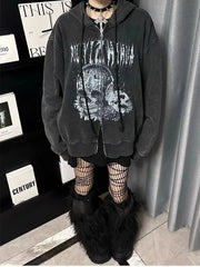 Distressed Skull Print Coat