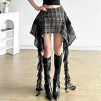 Bead Patchwork PU Leather Skirt