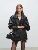 Soft PU Leather Belted Jacket