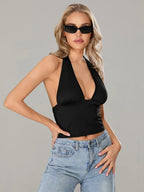 Leopard Print Halter Neck Backless Crop Top
