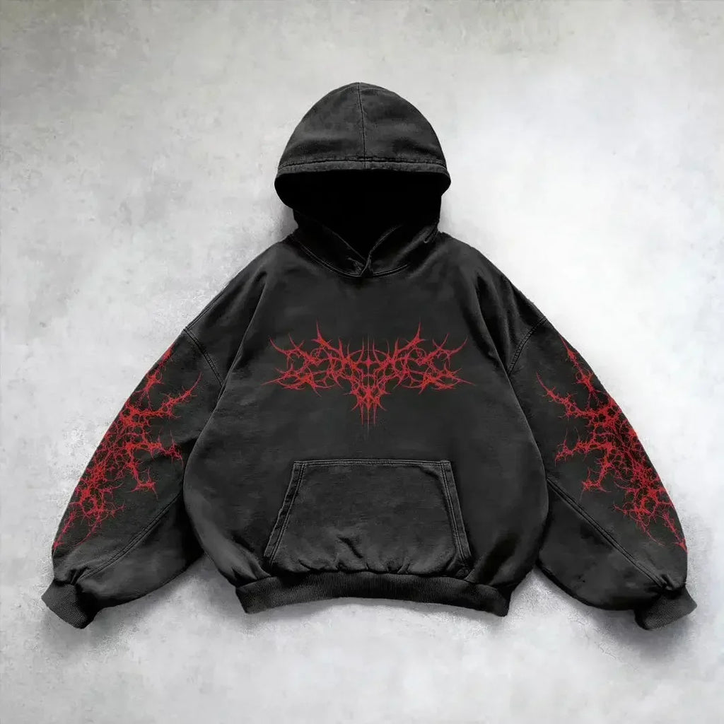 Gothic Vintage Print Zip Hoodie