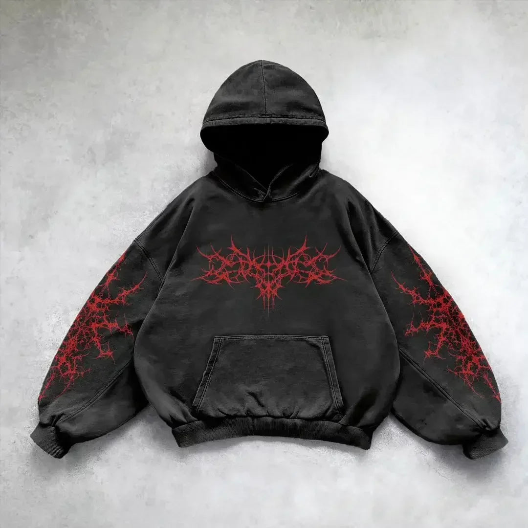 Gothic Vintage Print Zip Hoodie