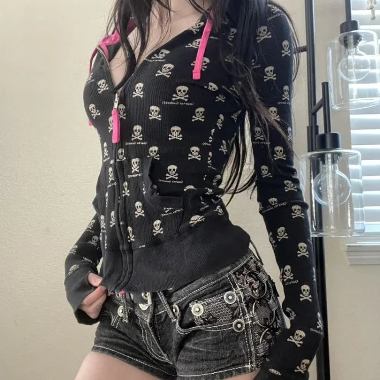 Punk Gothic Black Skull Hoodie