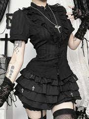 Vintage Jacquard Puff Sleeve Blouse