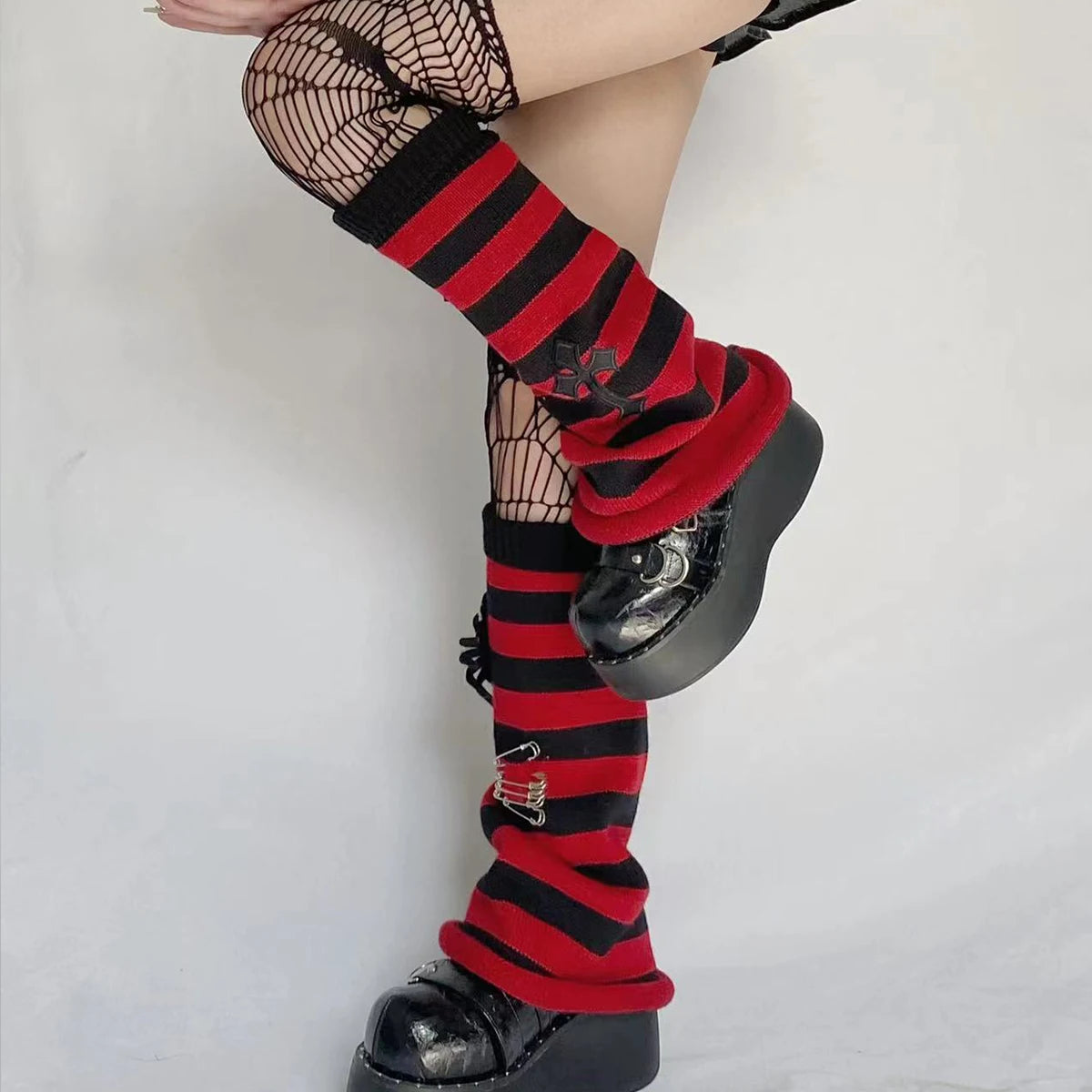 Gothic Cross Striped Knitted Sock