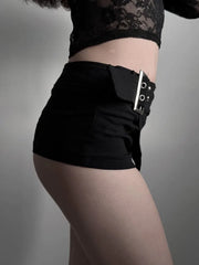 Low-Rise Patchwork Denim Shorts